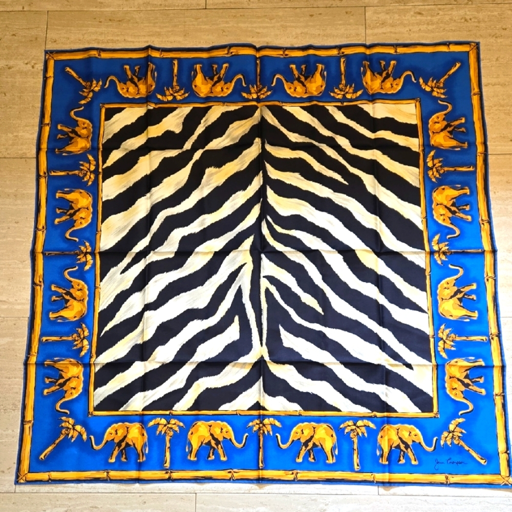 JimThompson 100% Silk Square Elephant Safari/Zebra Print Scarf